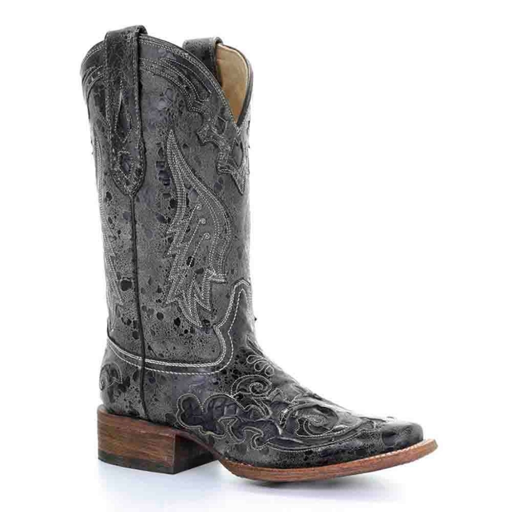 Women's Corral Western Fabiola Black Snake Inlay Boots, Size 9